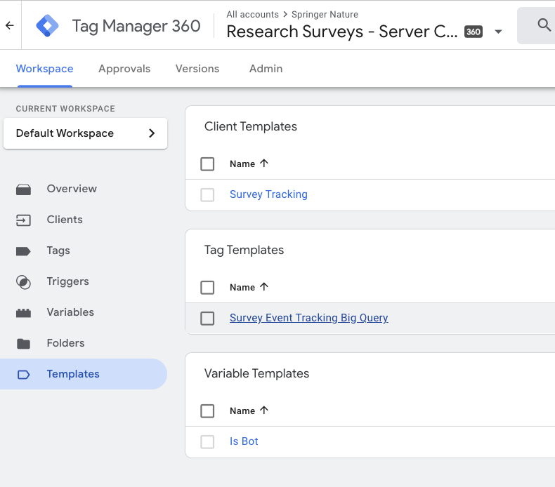 The BigQuery tag template