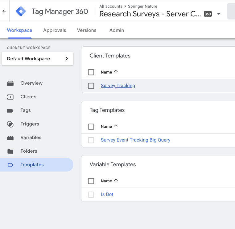 The survey tracking client template for http client