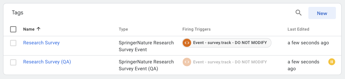 The tag configuration for going live in production